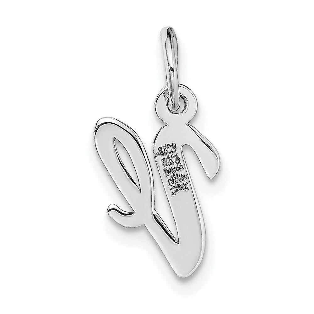 14K White Gold Small Script Initial Letter V Charm Pendant