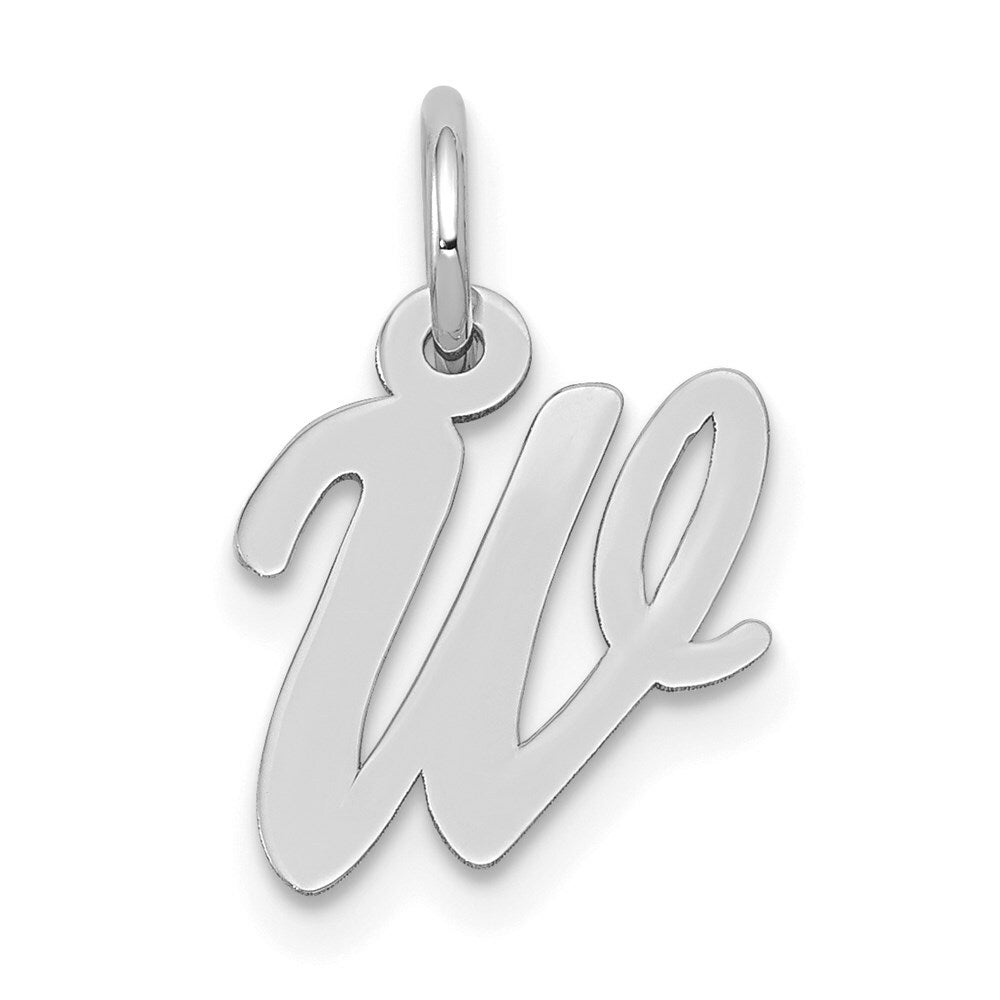 14K White Gold Small Script Initial Letter W Charm Pendant