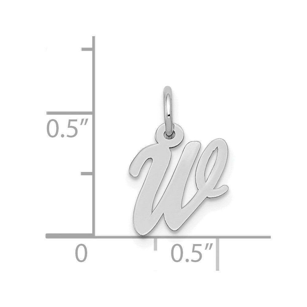 14K White Gold Small Script Initial Letter W Charm Pendant
