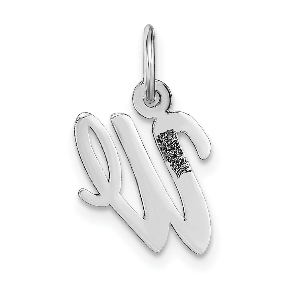 14K White Gold Small Script Initial Letter W Charm Pendant