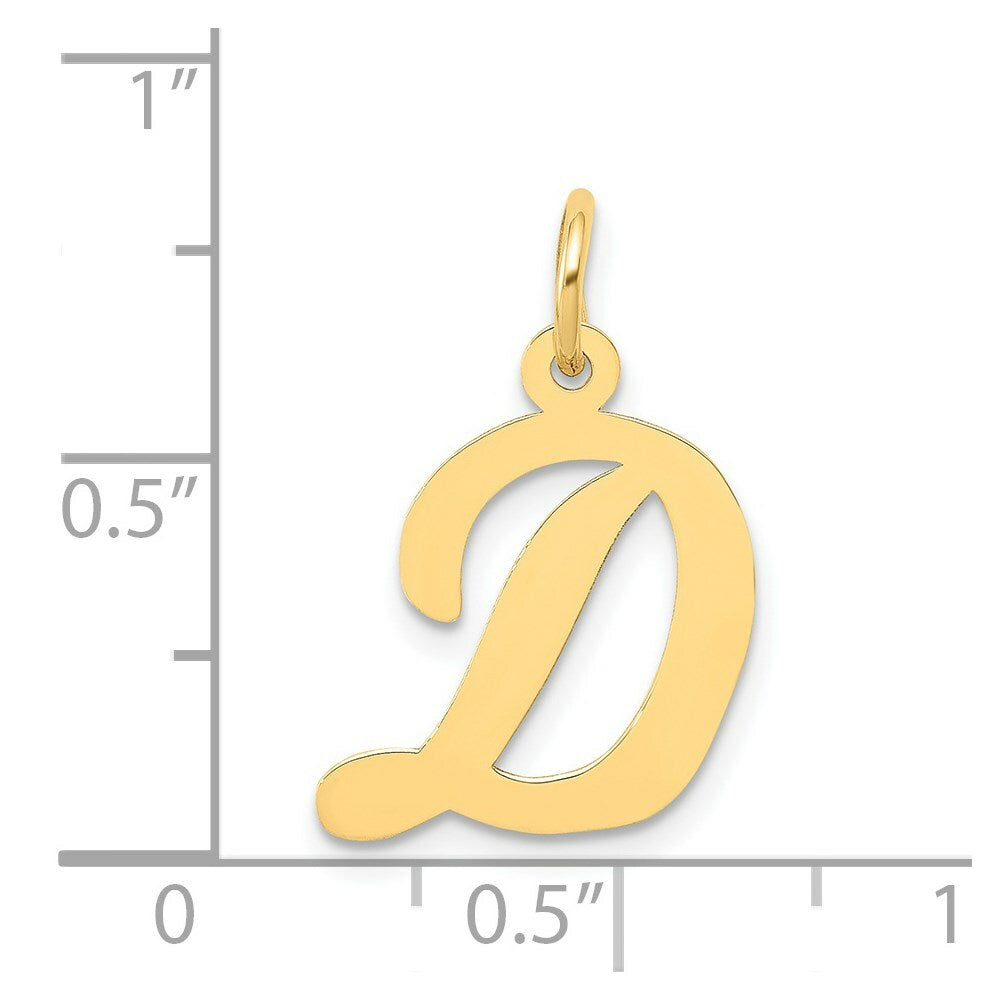 14K Yellow Gold Medium Script Initial Letter D Charm Pendant