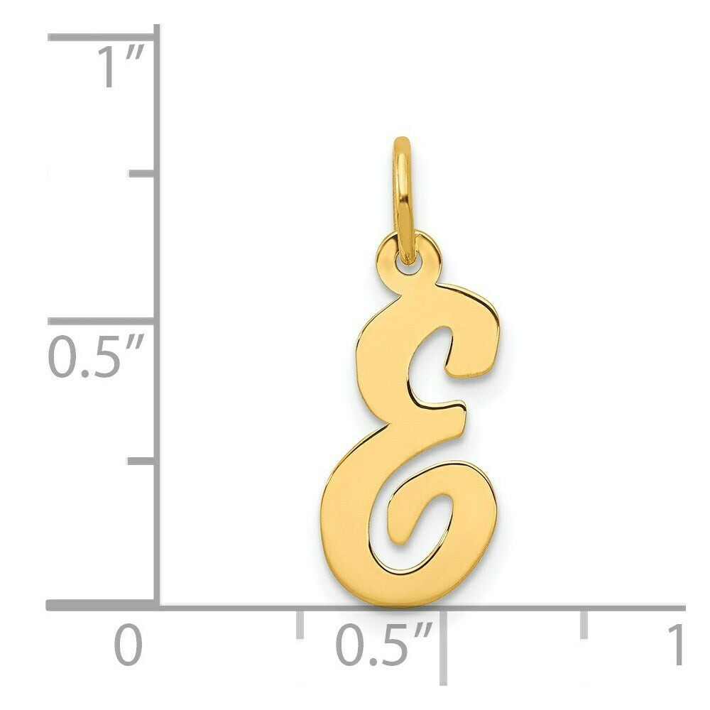 14K Yellow Gold Medium Script Initial Letter E Charm Pendant
