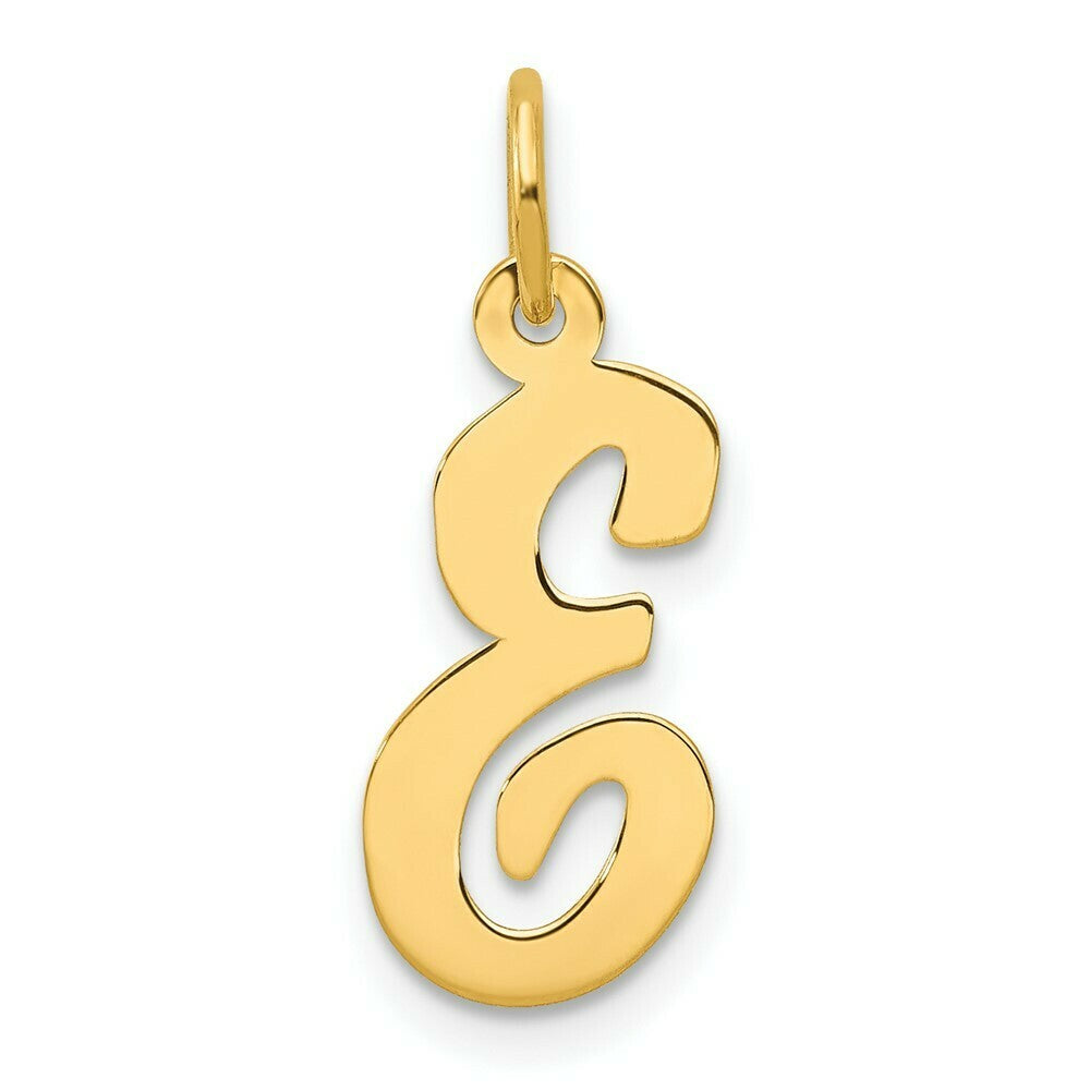 14K Yellow Gold Medium Script Initial Letter E Charm Pendant
