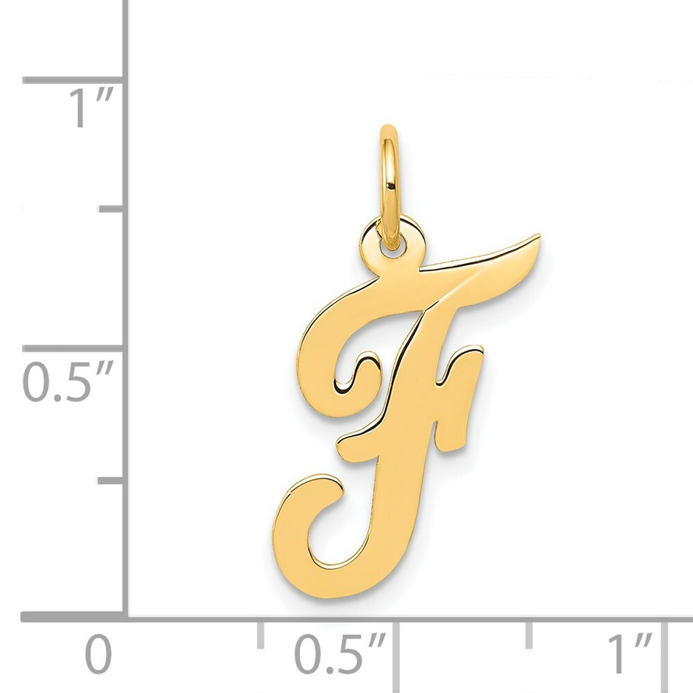 14K Yellow Gold Medium Script Initial Letter F Charm Pendant