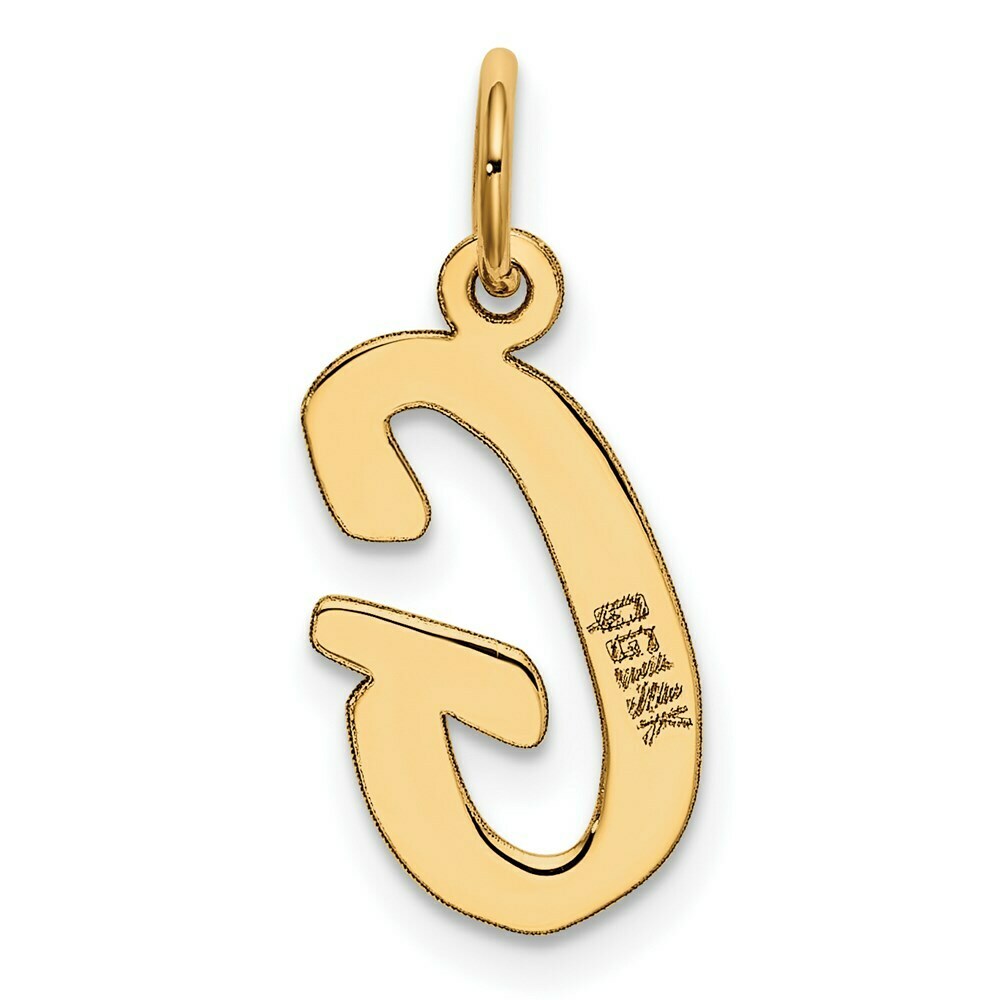 14K Yellow Gold Medium Script Initial Letter G Charm Pendant