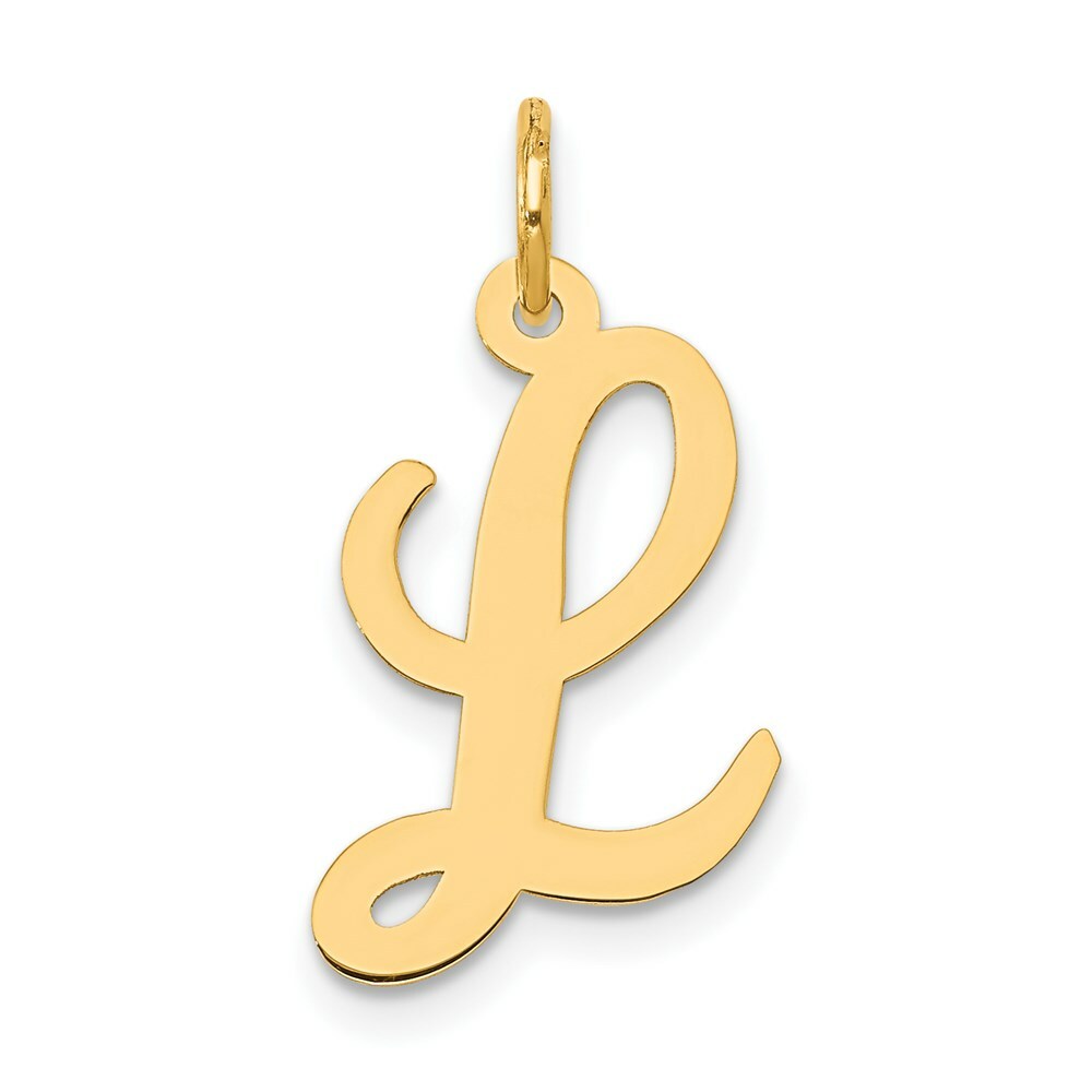 14K Yellow Gold Medium Script Initial Letter L Charm Pendant