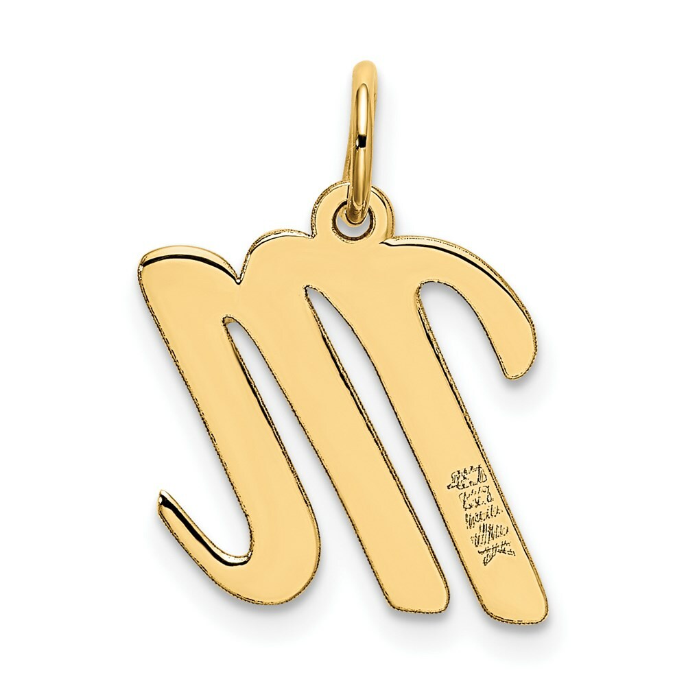 14K Yellow Gold Medium Script Initial Letter M Charm Pendant