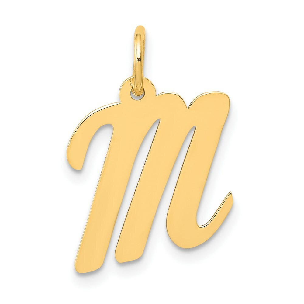 14K Yellow Gold Medium Script Initial Letter M Charm Pendant