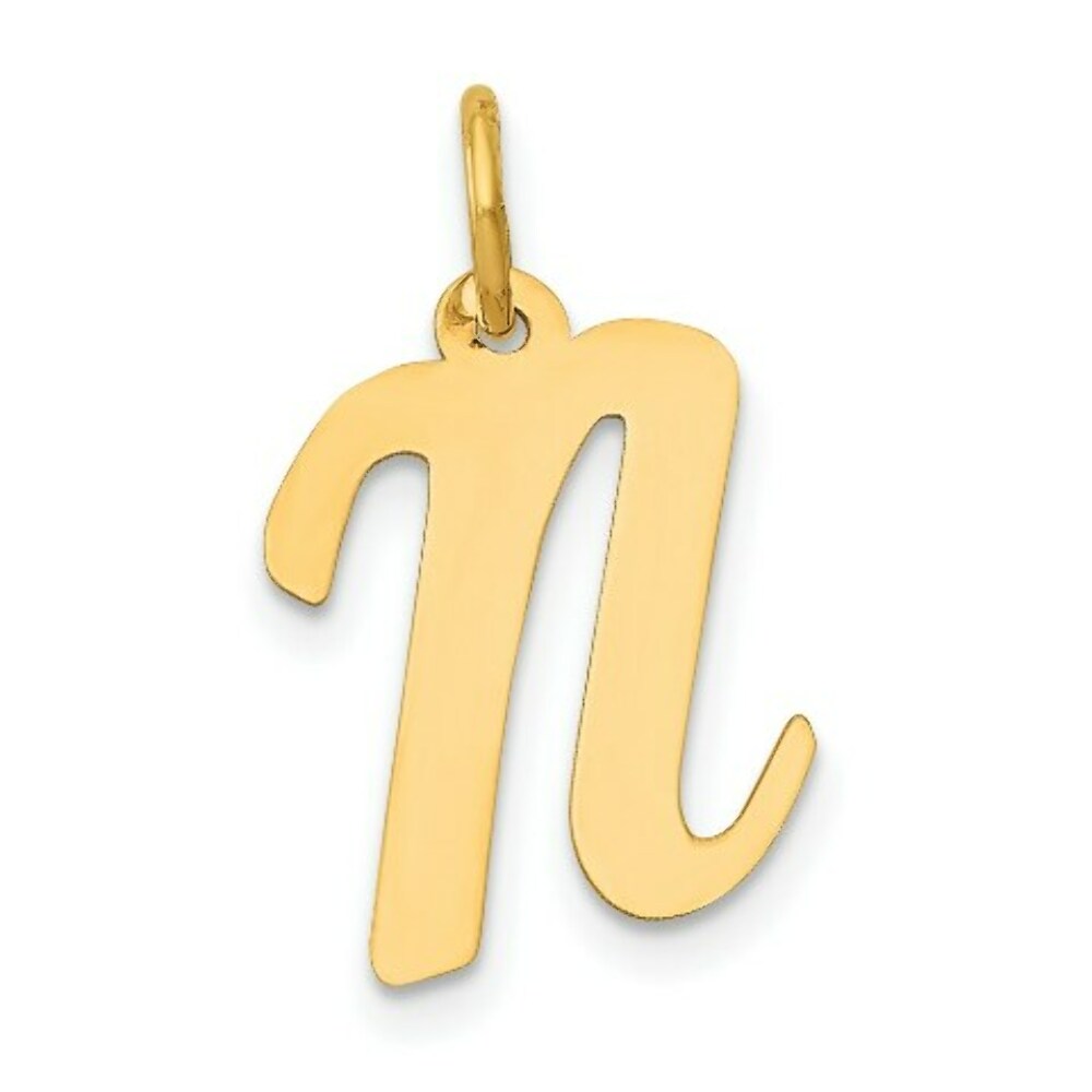 14K Yellow Gold Medium Script Initial Letter N Charm Pendant