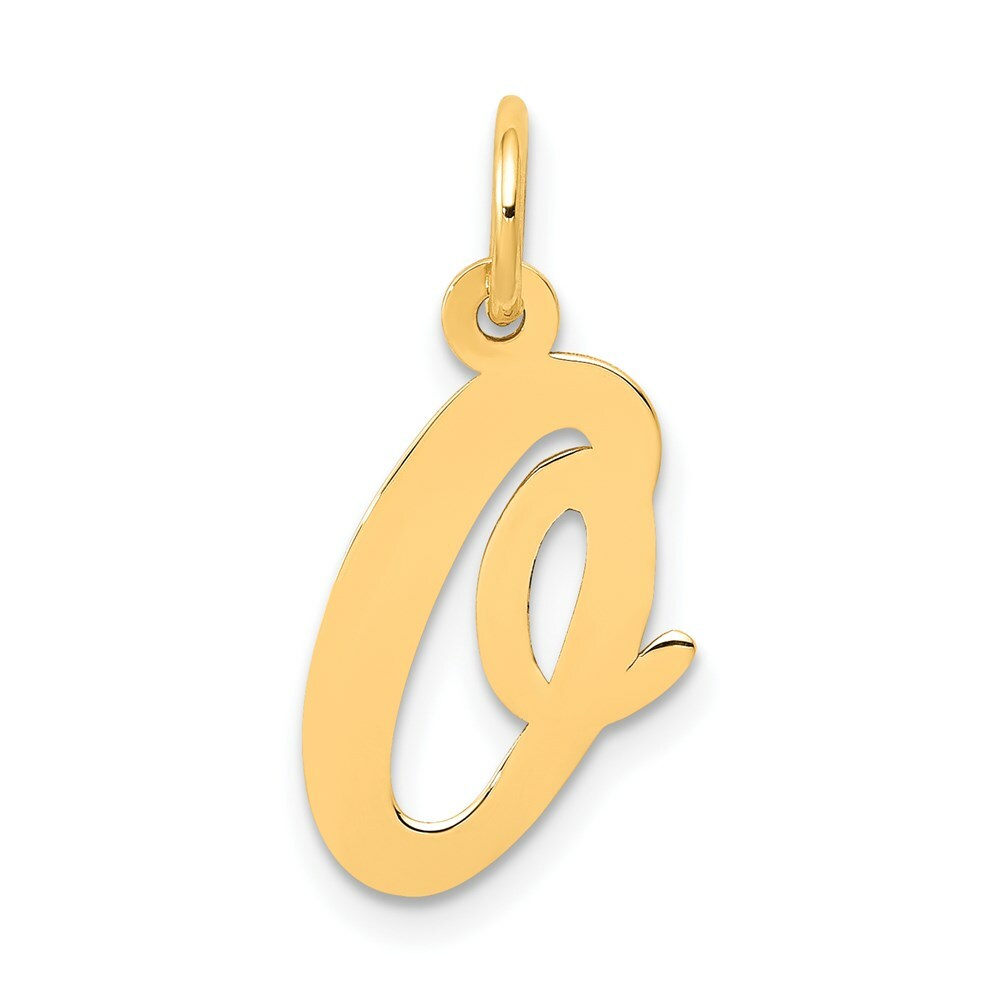 14K Yellow Gold Medium Script Initial Letter O Charm Pendant