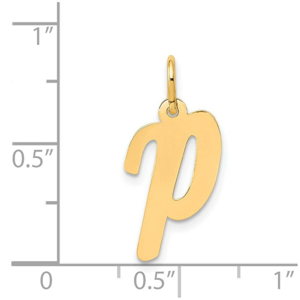 14K Yellow Gold Medium Script Initial Letter P Charm Pendant