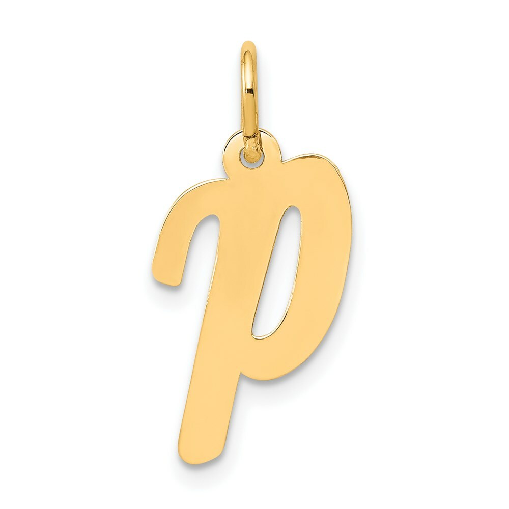 14K Yellow Gold Medium Script Initial Letter P Charm Pendant