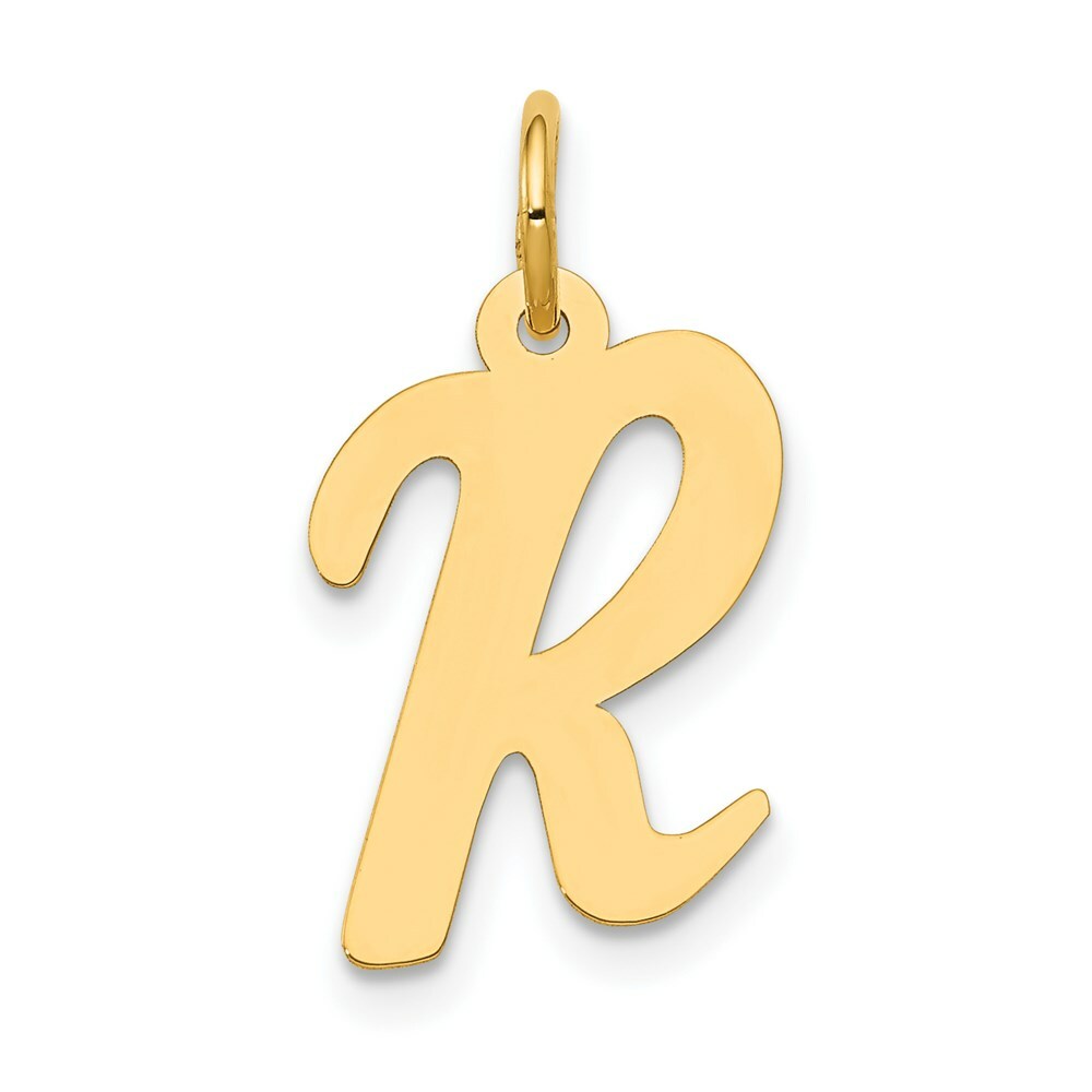 14K Yellow Gold Medium Script Initial Letter R Charm Pendant