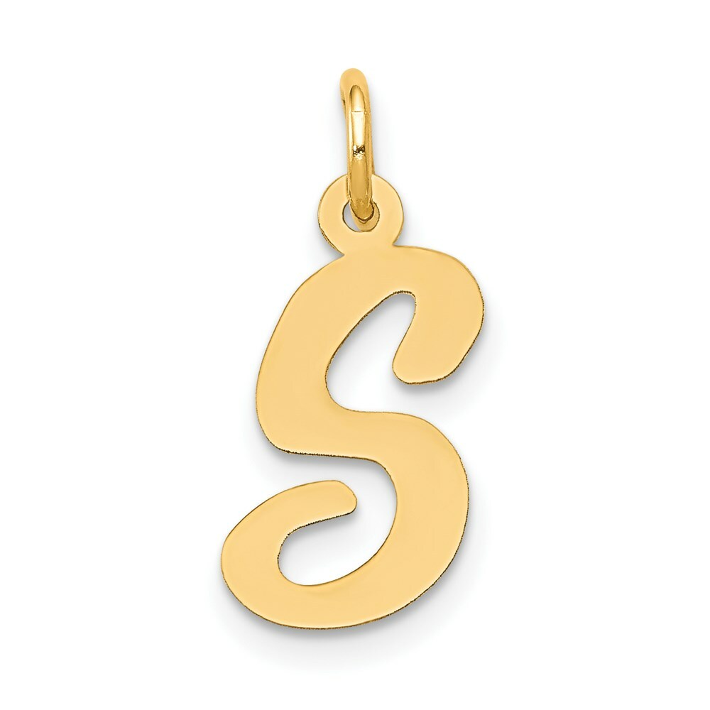 14K Yellow Gold Medium Script Initial Letter S Charm Pendant