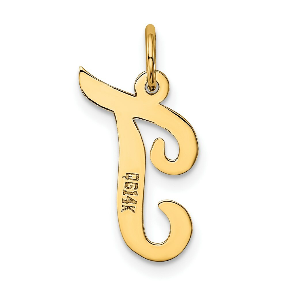 14K Yellow Gold Medium Script Initial Letter T Charm Pendant