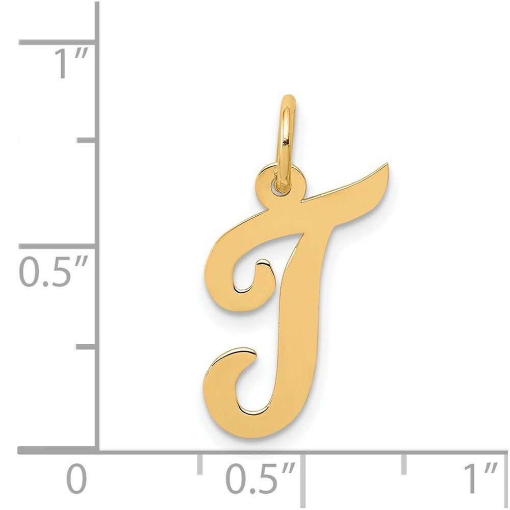 14K Yellow Gold Medium Script Initial Letter T Charm Pendant