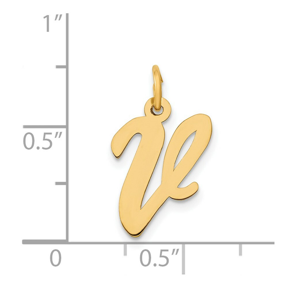 14K Yellow Gold Medium Script Initial Letter V Charm Pendant