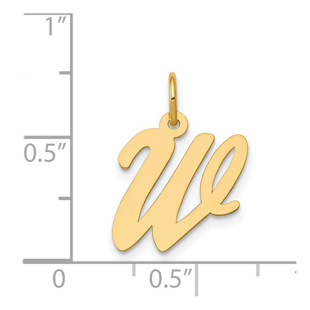 14K Yellow Gold Medium Script Initial Letter W Charm Pendant