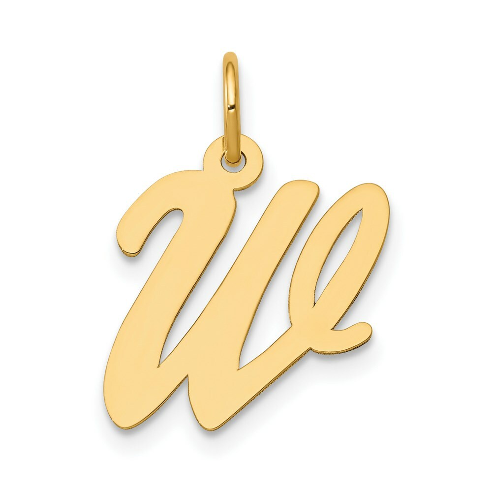 14K Yellow Gold Medium Script Initial Letter W Charm Pendant