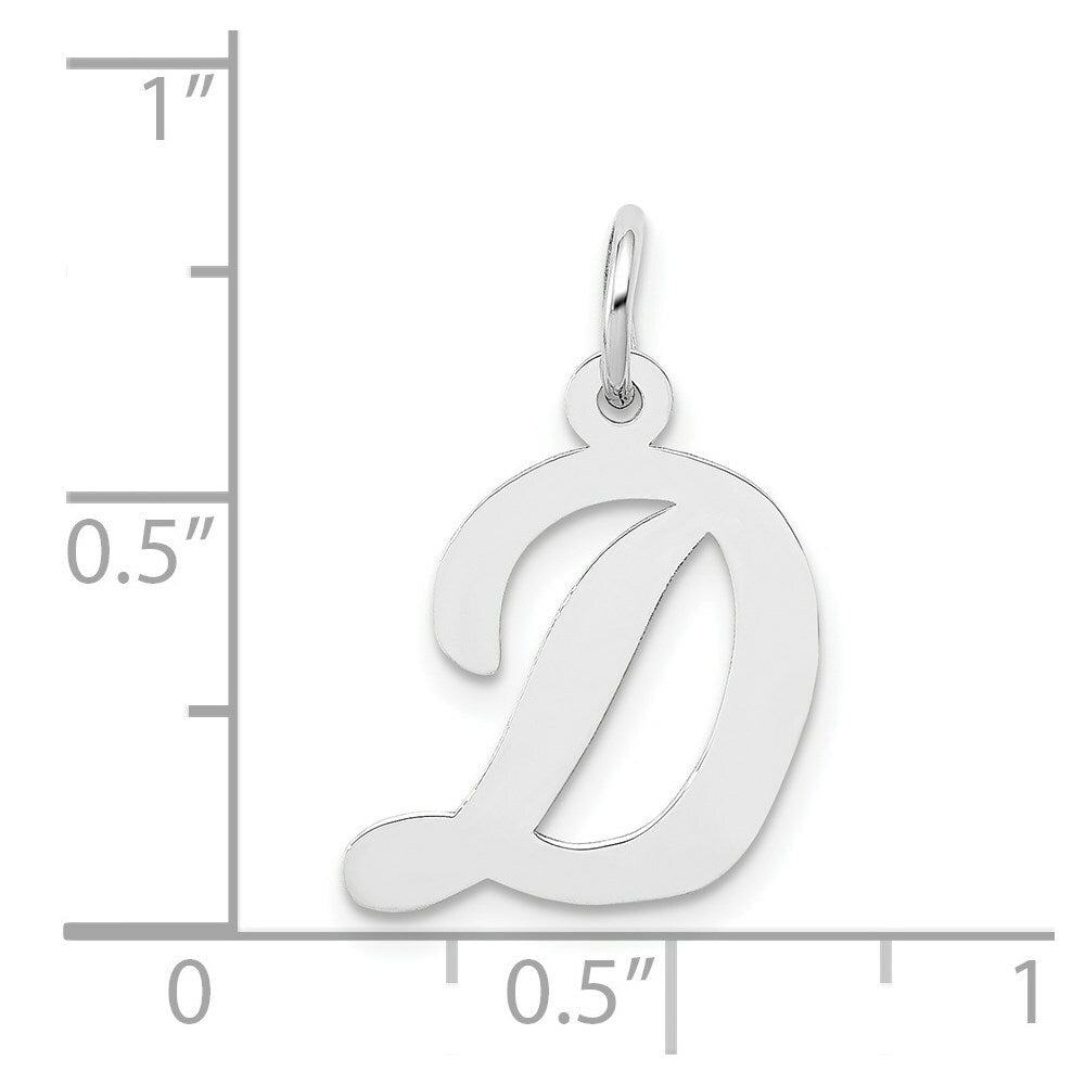 14K White Gold Medium Script Initial Letter D Charm Pendant