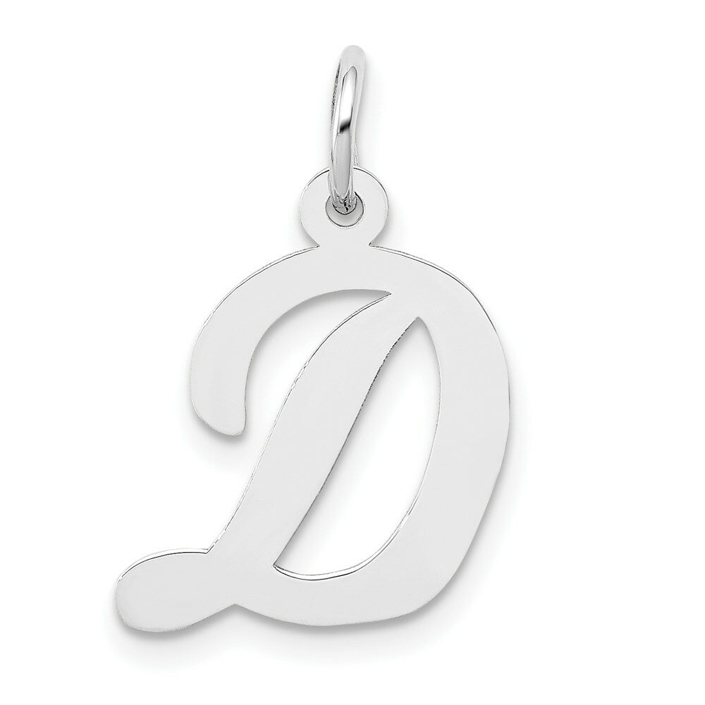 14K White Gold Medium Script Initial Letter D Charm Pendant