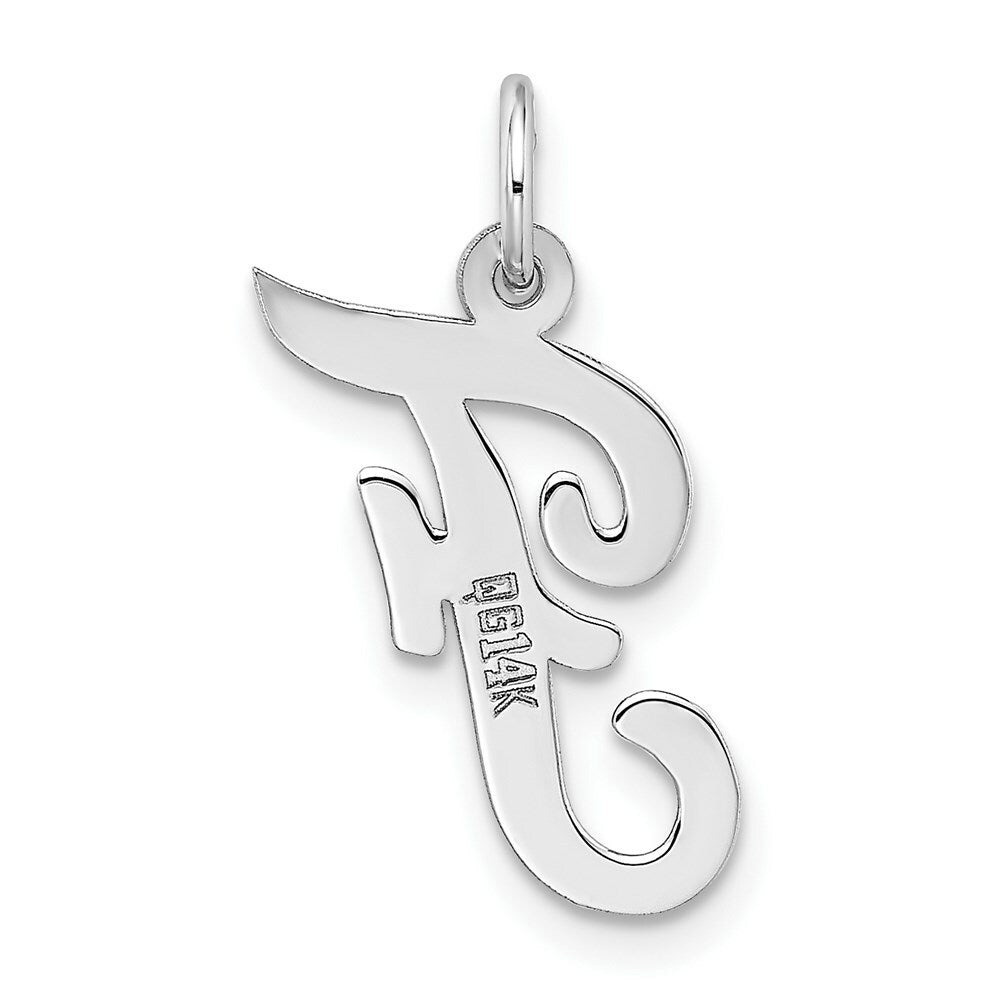14K White Gold Medium Script Initial Letter F Charm Pendant