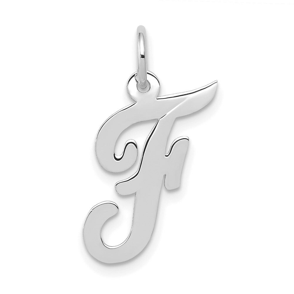 14K White Gold Medium Script Initial Letter F Charm Pendant