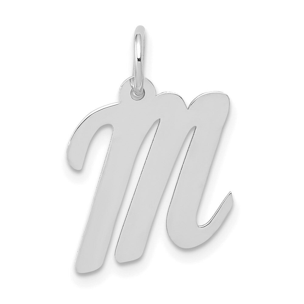 14K White Gold Medium Script Initial Letter M Charm Pendant