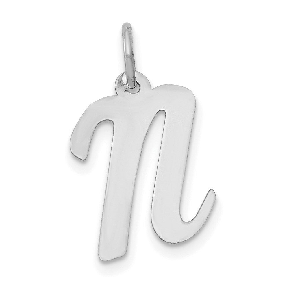 14K White Gold Medium Script Initial Letter N Charm Pendant