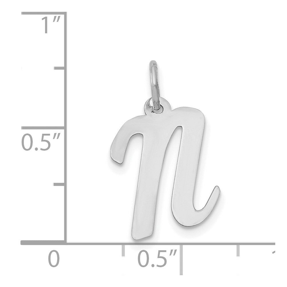 14K White Gold Medium Script Initial Letter N Charm Pendant
