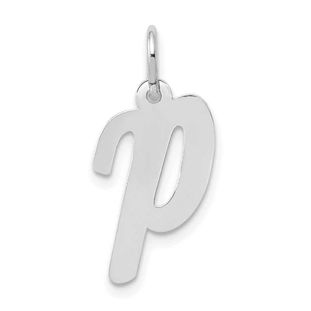 14K White Gold Medium Script Initial Letter P Charm Pendant