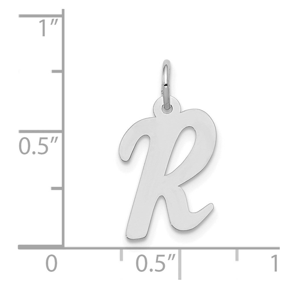 14K White Gold Medium Script Initial Letter R Charm Pendant