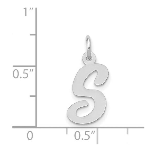 14K White Gold Medium Script Initial Letter S Charm Pendant