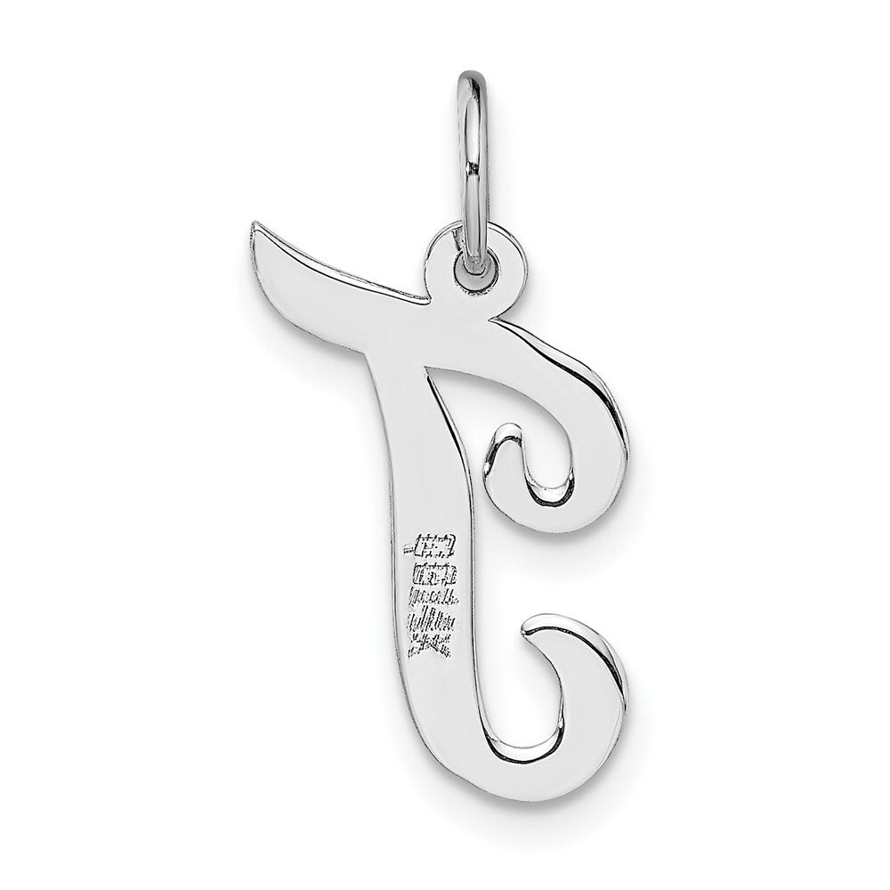 14K White Gold Medium Script Initial Letter T Charm Pendant