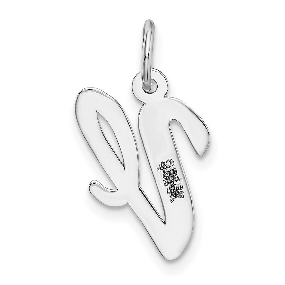 14K White Gold Medium Script Initial Letter V Charm Pendant