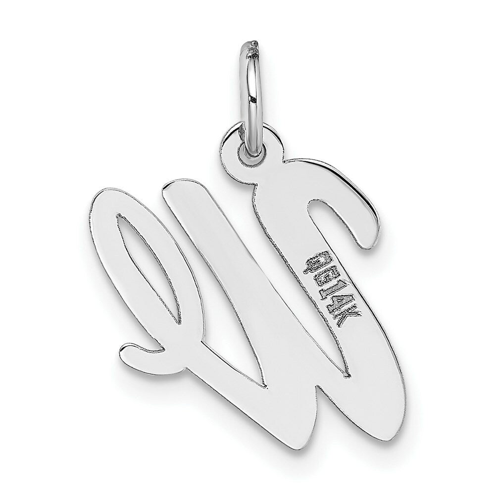 14K White Gold Medium Script Initial Letter W Charm Pendant