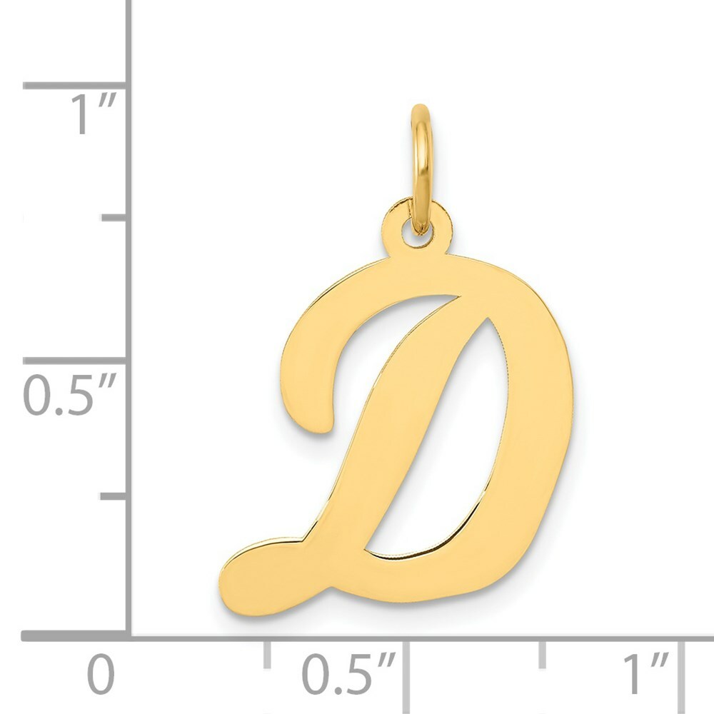 14K Yellow Gold Large Script Initial Letter D Charm Pendant