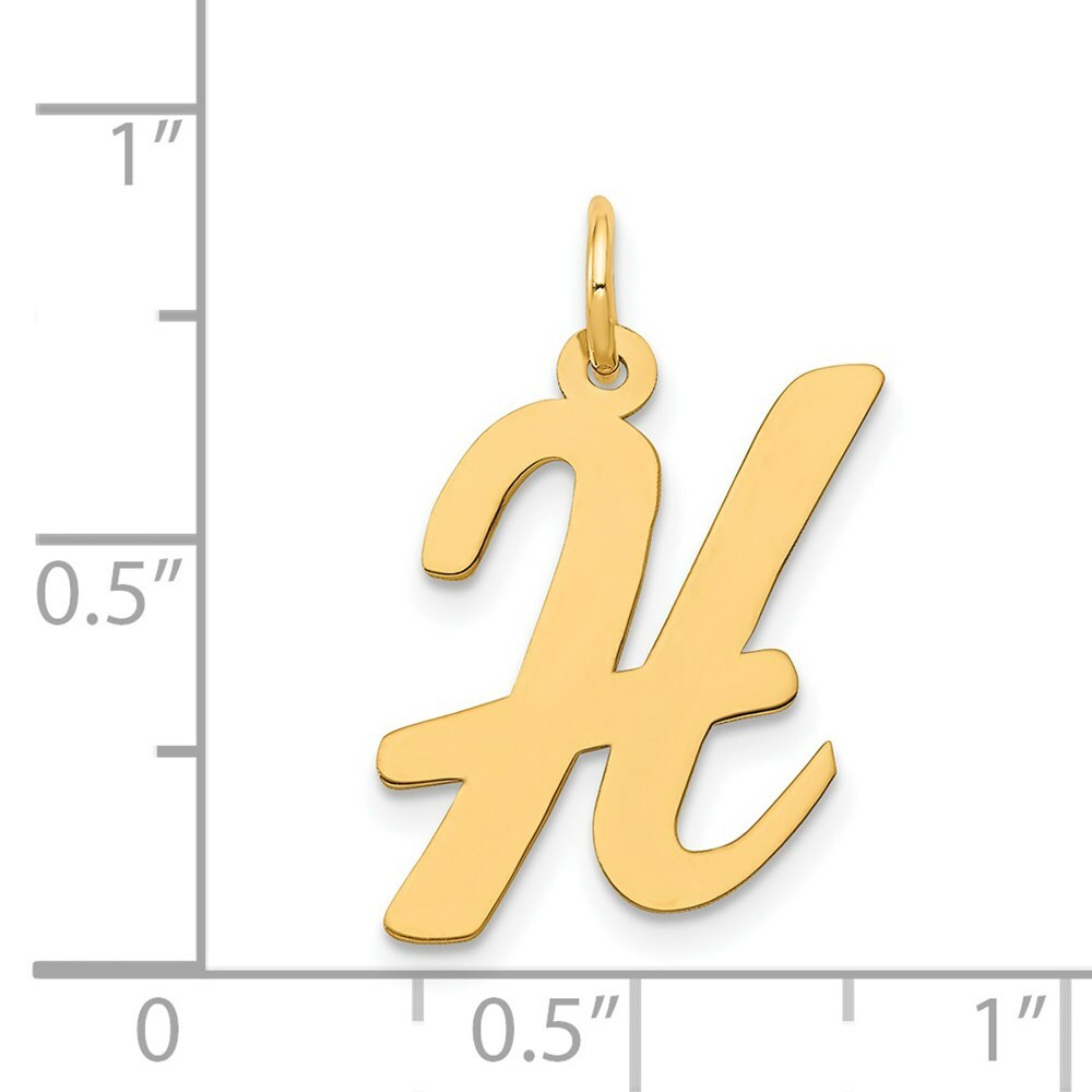 14K Yellow Gold Large Script Initial Letter H Charm Pendant