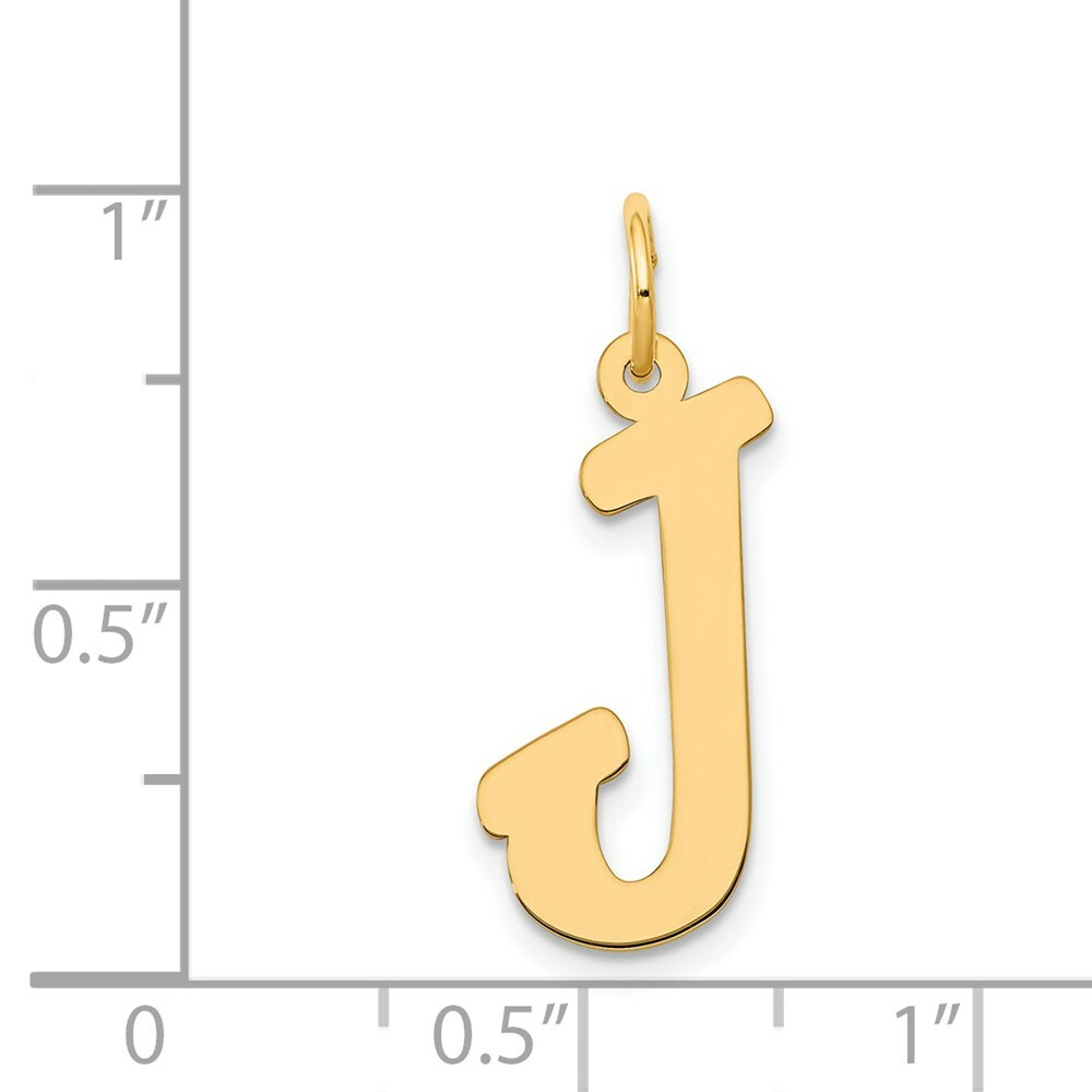 14K Yellow Gold Large Script Initial Letter J Charm Pendant