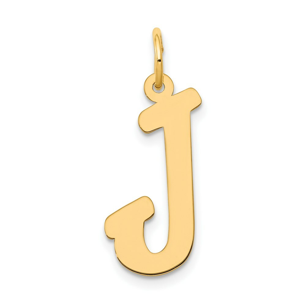 14K Yellow Gold Large Script Initial Letter J Charm Pendant