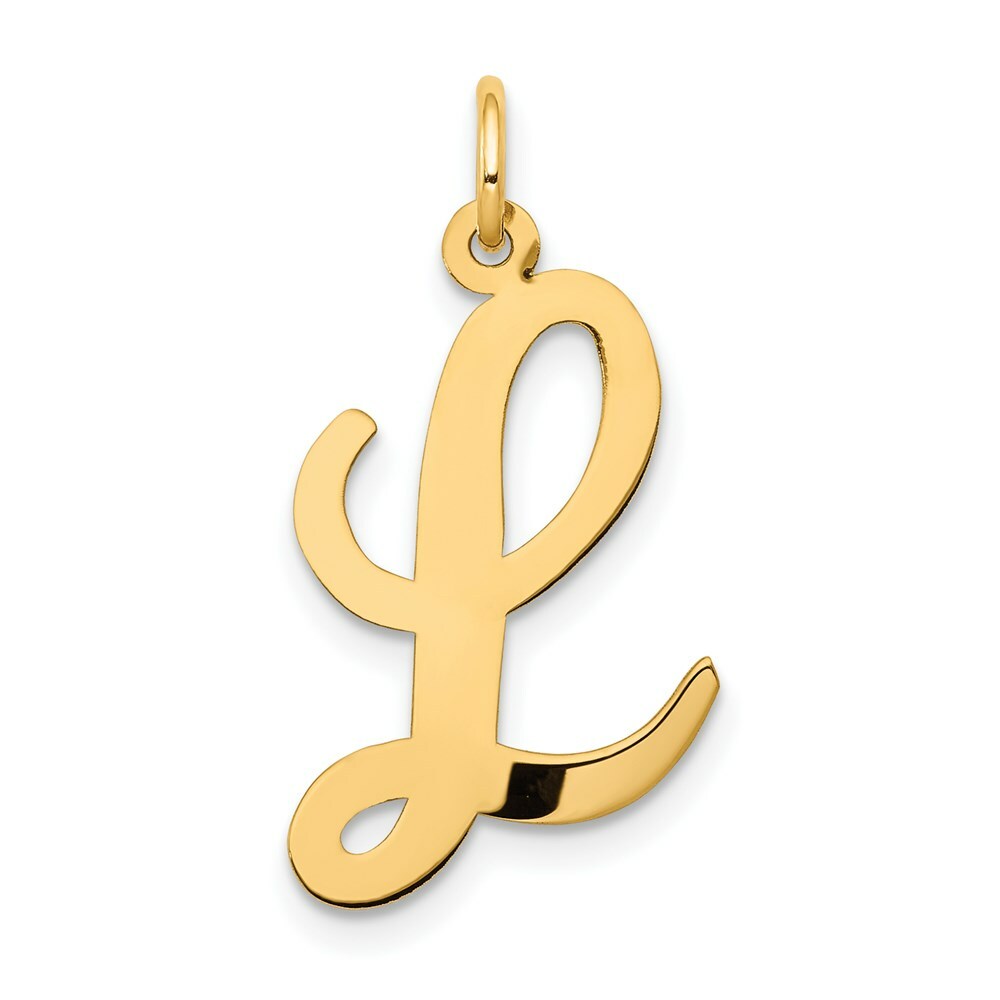 14K Yellow Gold Large Script Initial Letter L Charm Pendant