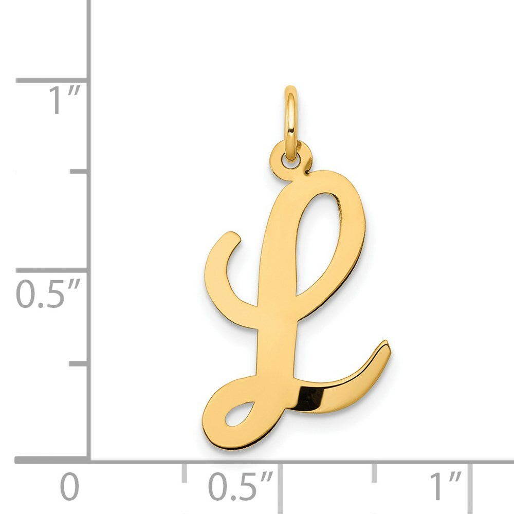 14K Yellow Gold Large Script Initial Letter L Charm Pendant
