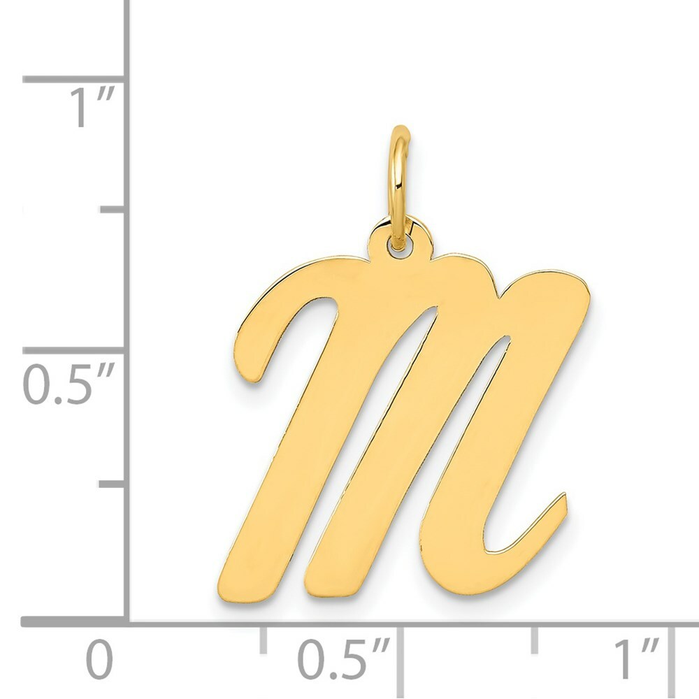 14K Yellow Gold Large Script Initial Letter M Charm Pendant