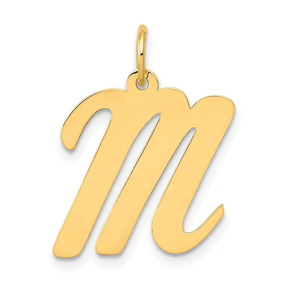 14K Yellow Gold Large Script Initial Letter M Charm Pendant