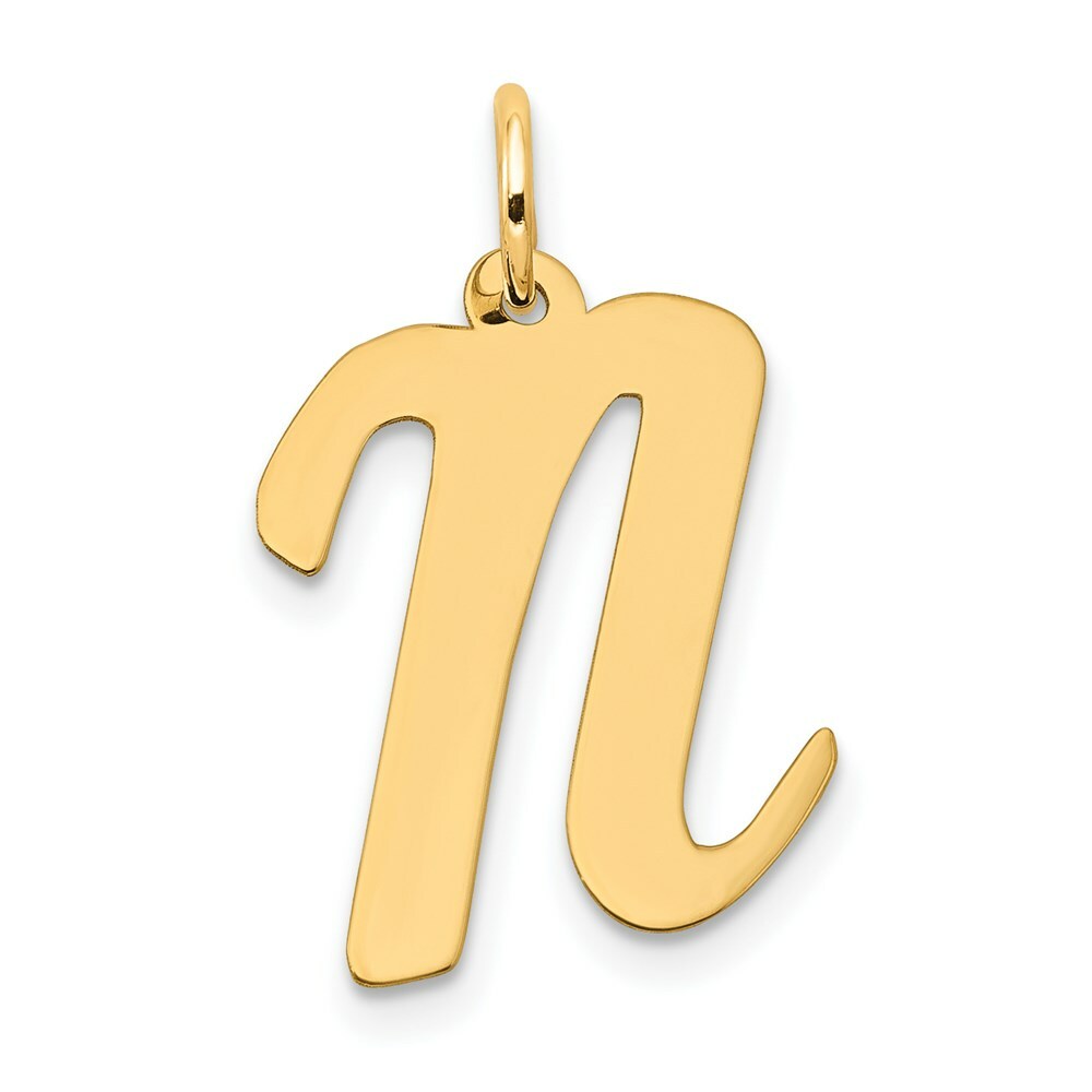 14K Yellow Gold Large Script Initial Letter N Charm Pendant