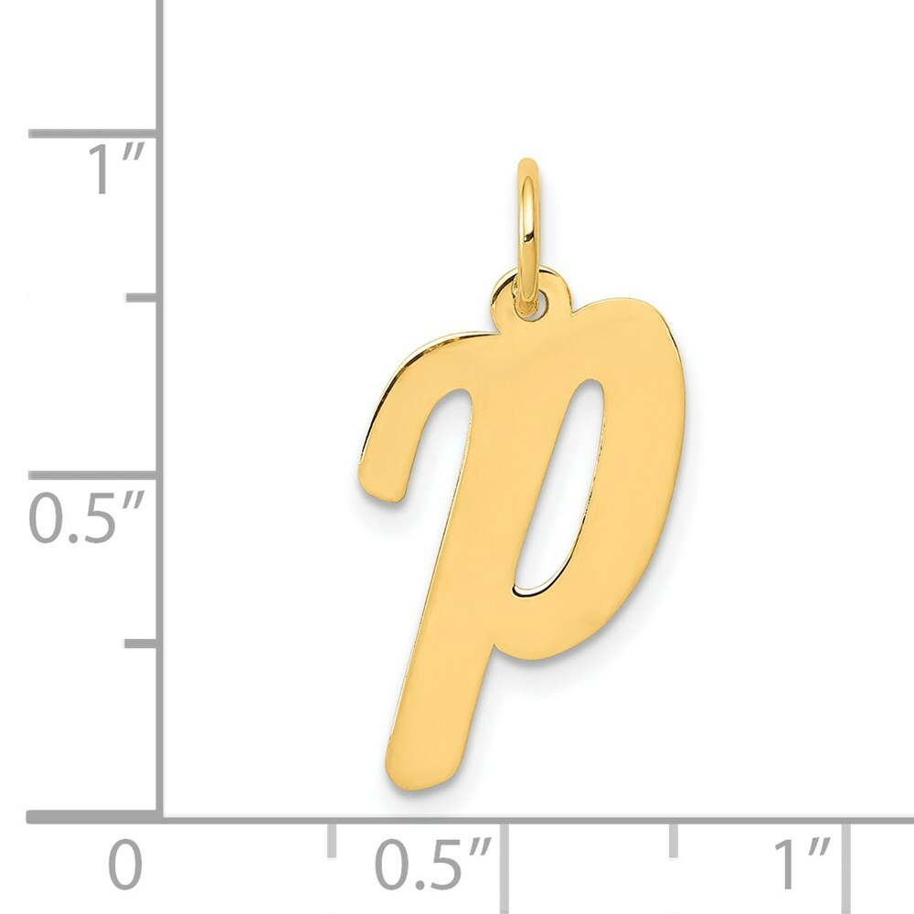 14K Yellow Gold Large Script Initial Letter P Charm Pendant