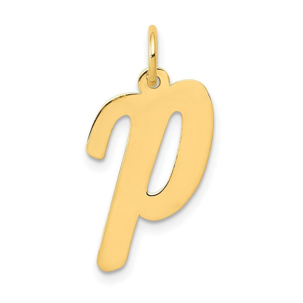 14K Yellow Gold Large Script Initial Letter P Charm Pendant
