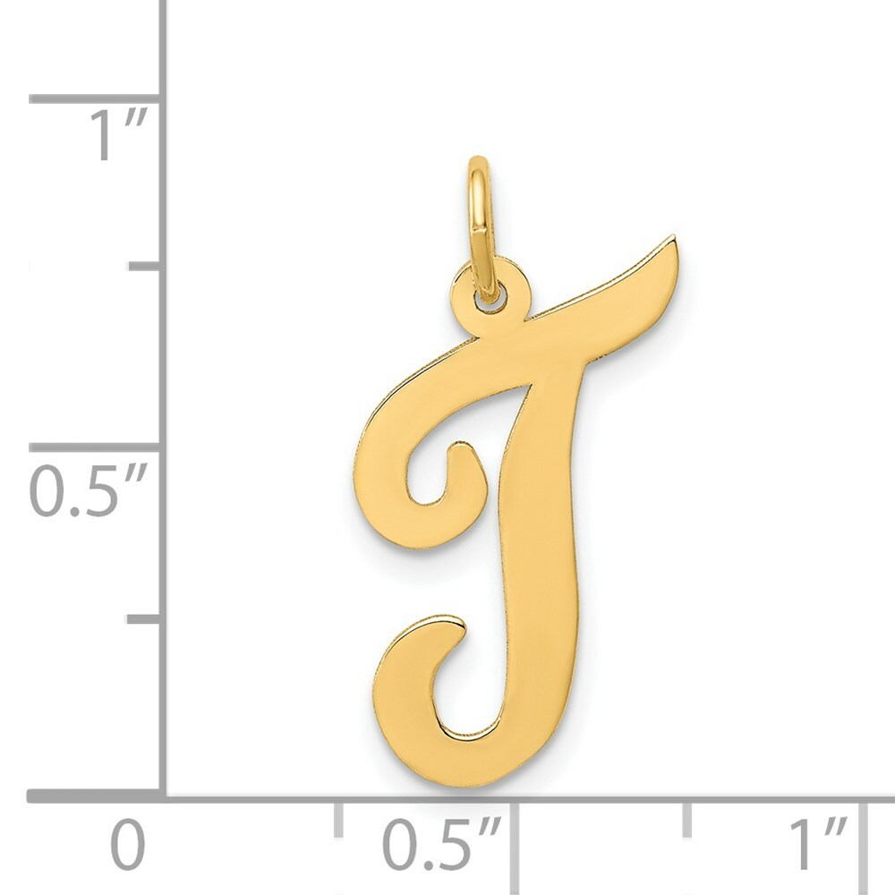 14K Yellow Gold Large Script Initial Letter T Charm Pendant