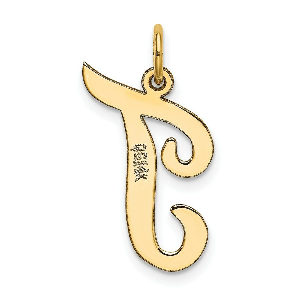 14K Yellow Gold Large Script Initial Letter T Charm Pendant