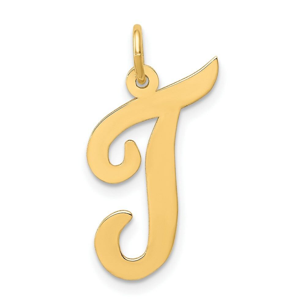 14K Yellow Gold Large Script Initial Letter T Charm Pendant